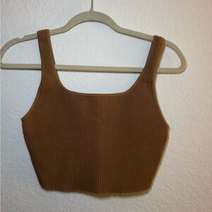 Babaton (Aritzia) Tan Ribbed Crop Top